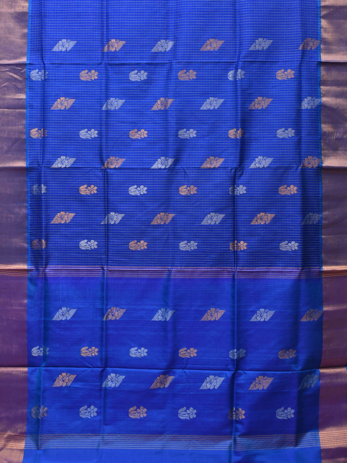Dark Blue Uppada Silk Handloom Saree with Body Buta and Checks Design u2203