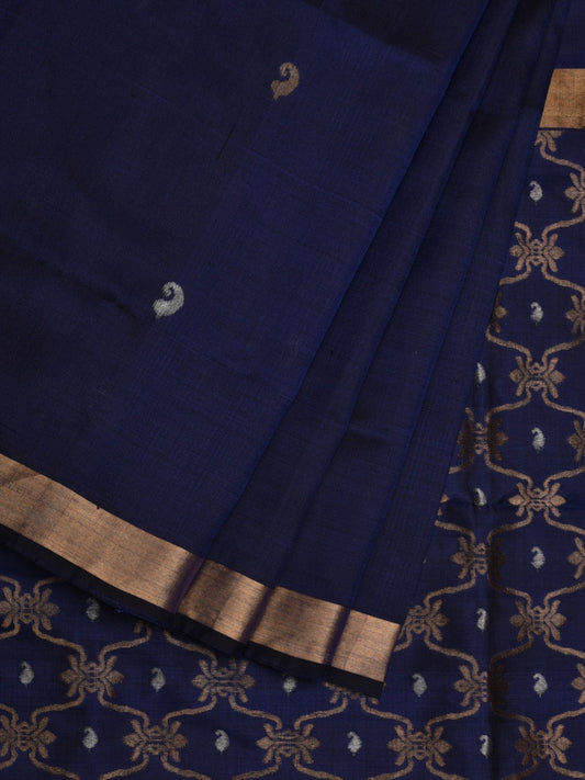 Dark Blue Uppada Silk Handloom Saree with Grill Pallu Design u1879