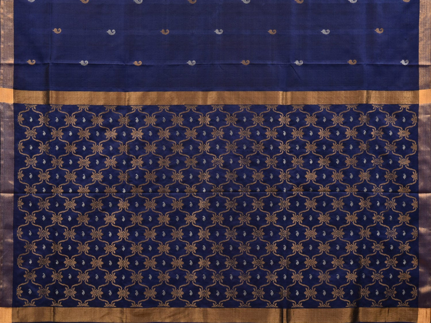 Dark Blue Uppada Silk Handloom Saree with Grill Pallu Design u1879