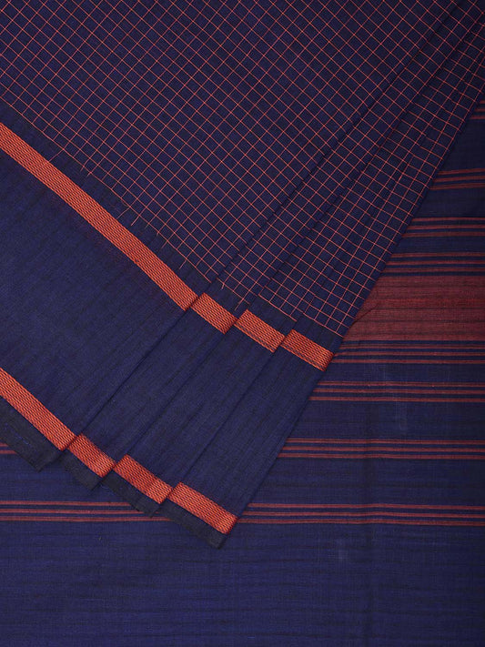 Dark Blue Venkatagiri Cotton Saree with Checks and Strips Pallu Design v0077