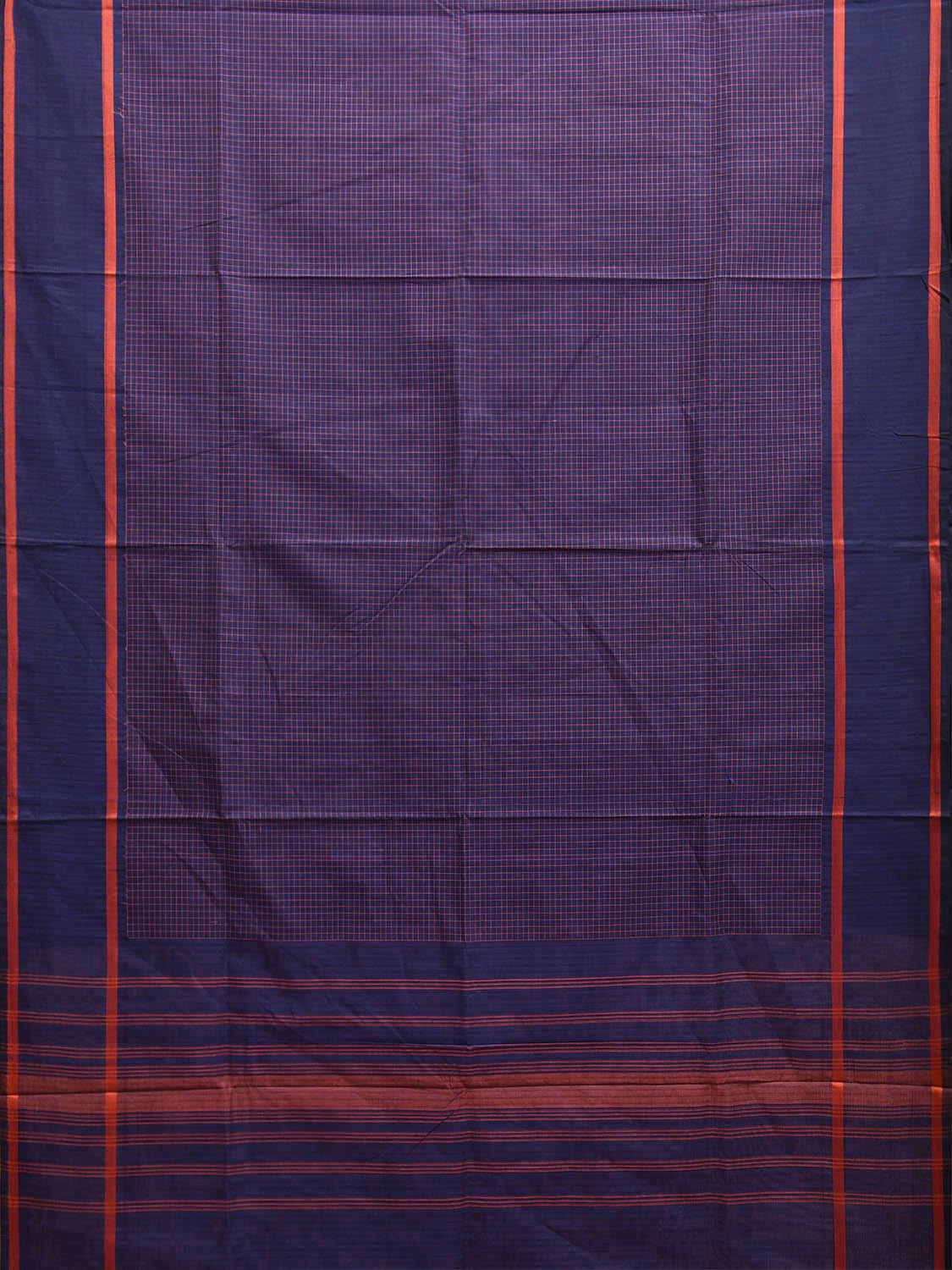 Dark Blue Venkatagiri Cotton Saree with Checks and Strips Pallu Design v0077