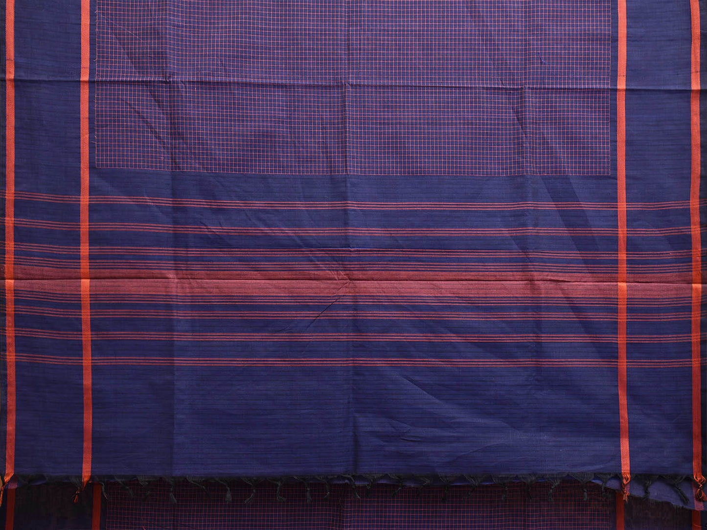Dark Blue Venkatagiri Cotton Saree with Checks and Strips Pallu Design v0077