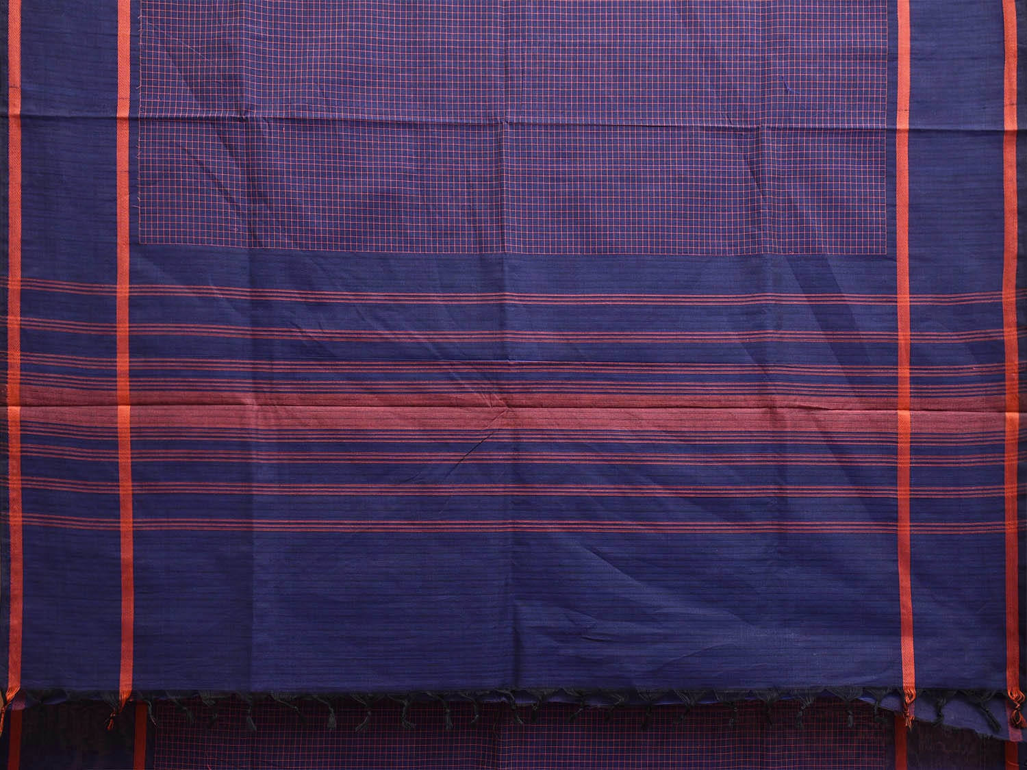 Dark Blue Venkatagiri Cotton Saree with Checks and Strips Pallu Design v0077