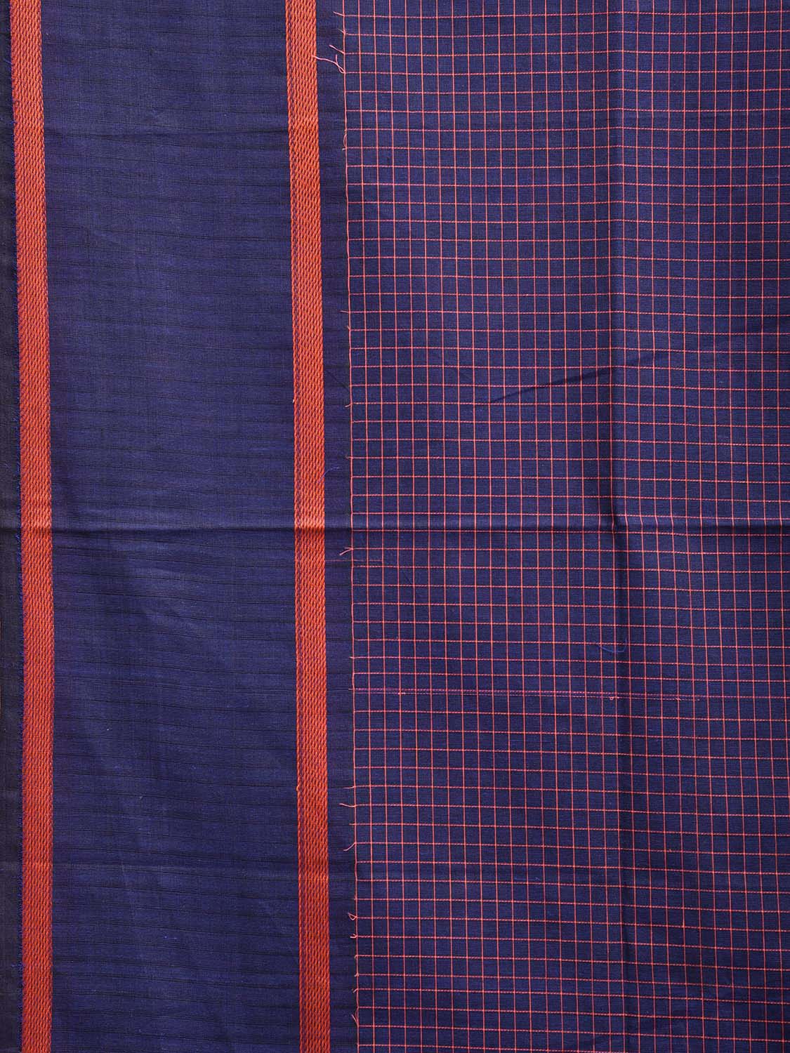 Dark Blue Venkatagiri Cotton Saree with Checks and Strips Pallu Design v0077