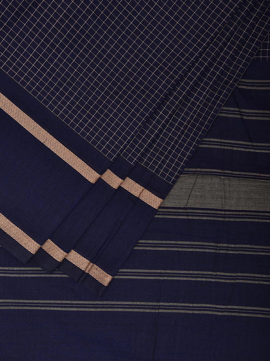 Dark Blue Venkatagiri Cotton Saree with Checks and Strips Pallu Design v0083