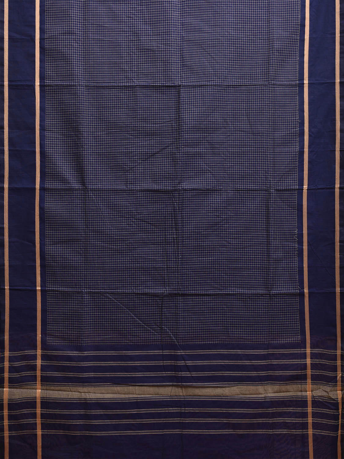 Dark Blue Venkatagiri Cotton Saree with Checks and Strips Pallu Design v0083
