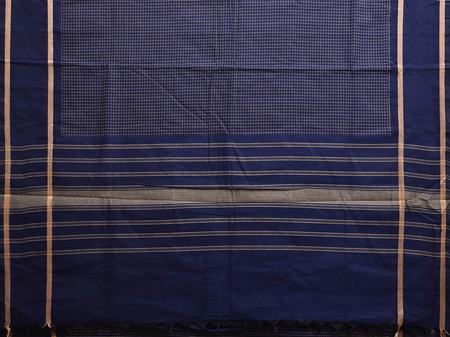 Dark Blue Venkatagiri Cotton Saree with Checks and Strips Pallu Design v0083