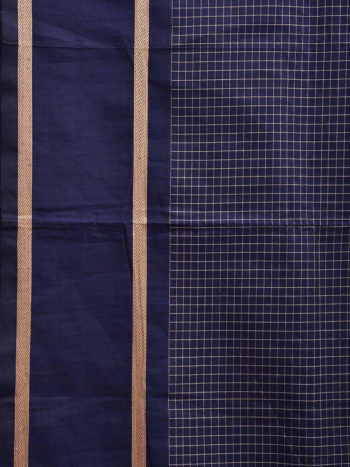 Dark Blue Venkatagiri Cotton Saree with Checks and Strips Pallu Design v0083