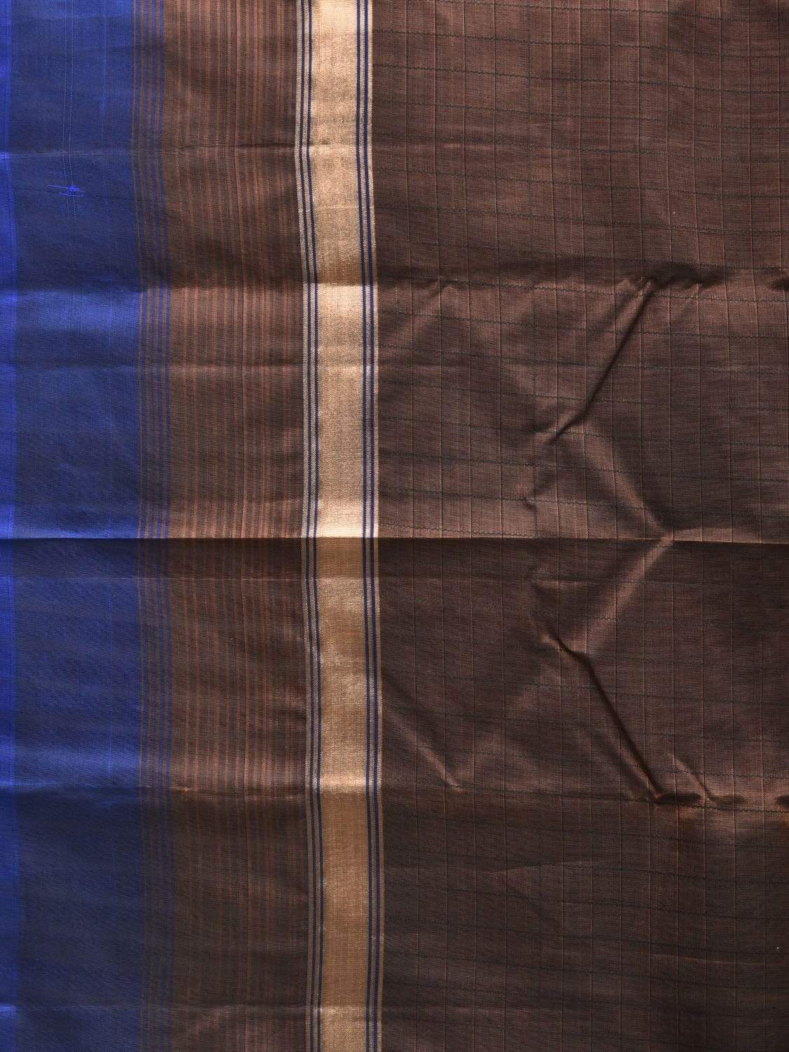 Dark Brown and Blue Gadwal Silk Handloom Saree with Strips Pallu Design g0268