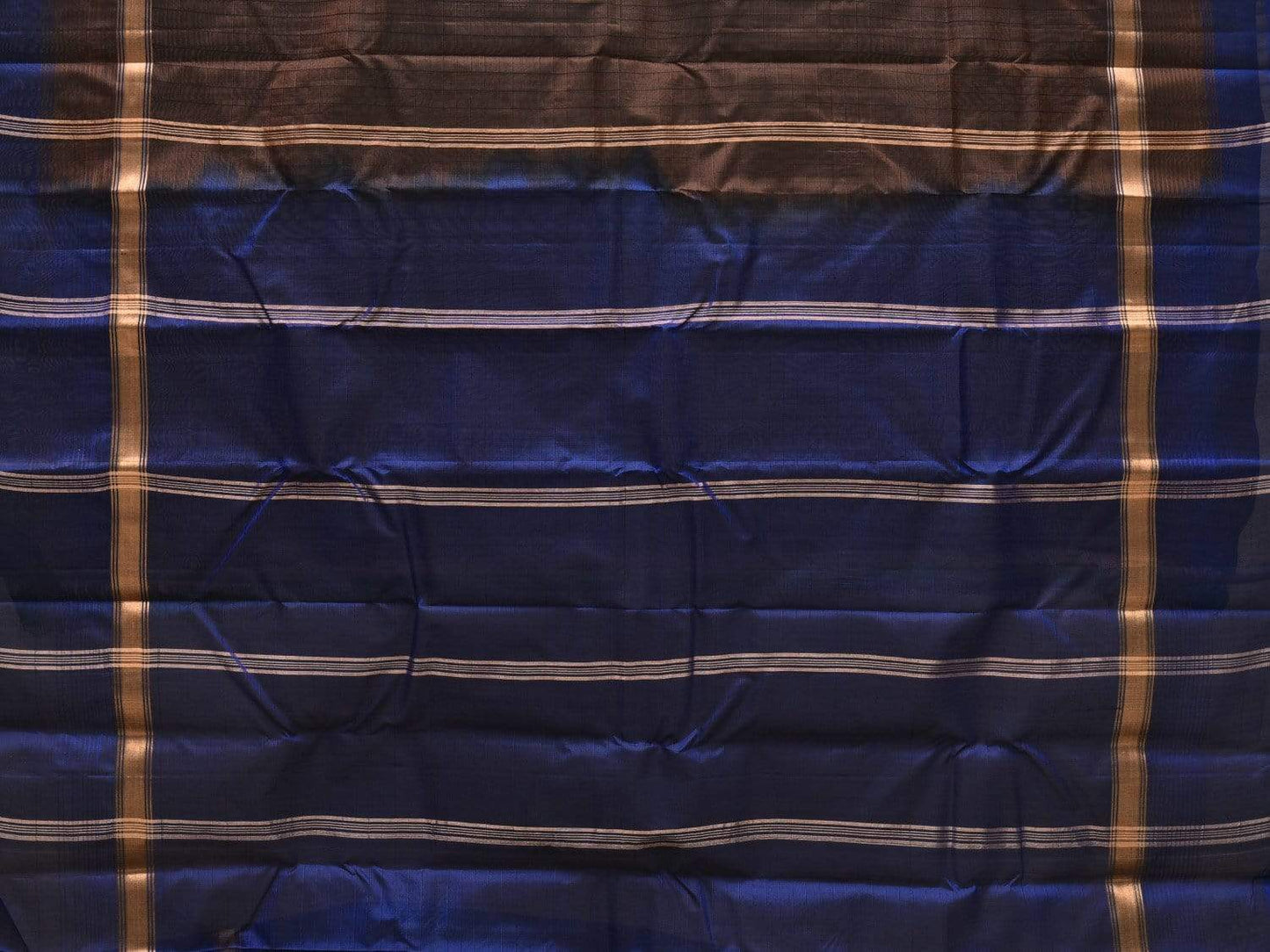Dark Brown and Blue Gadwal Silk Handloom Saree with Strips Pallu Design g0268
