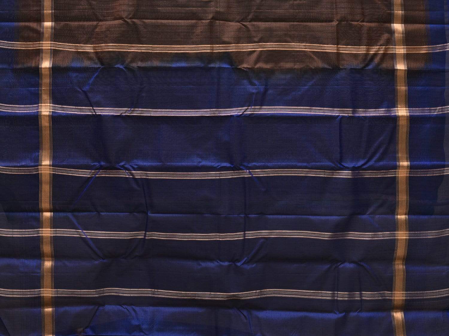 Dark Brown and Blue Gadwal Silk Handloom Saree with Strips Pallu Design g0268