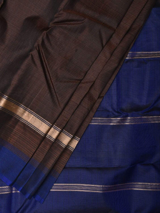 Dark Brown and Blue Gadwal Silk Handloom Saree with Strips Pallu Design g0268