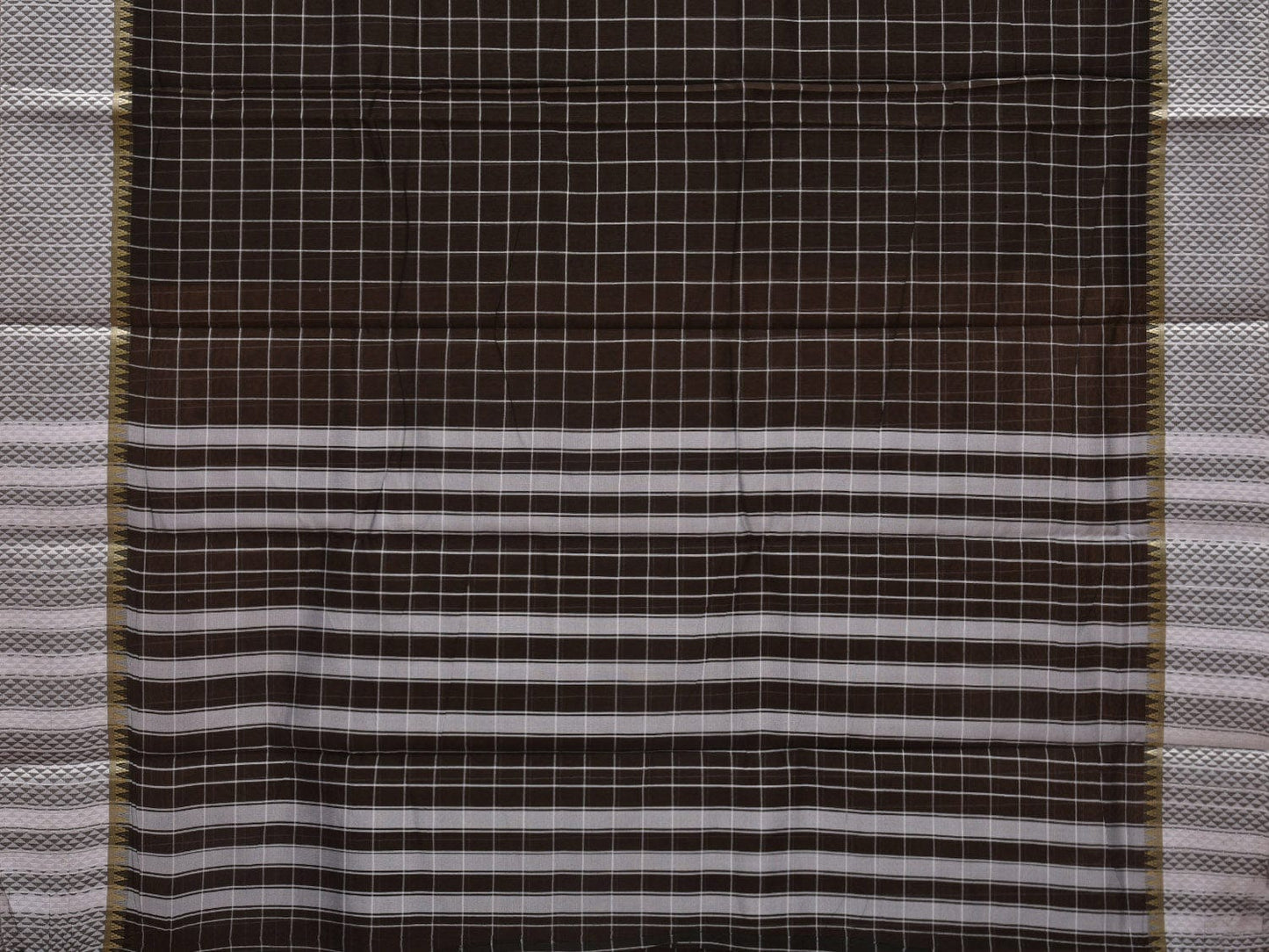 Dark Brown Bamboo Cotton Saree with Checks Design No Blouse o0353