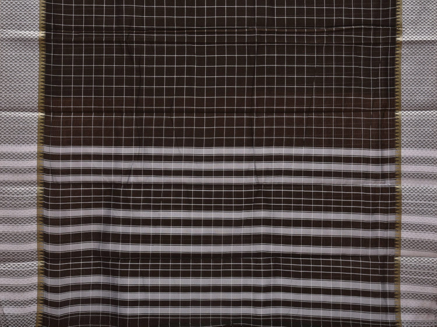 Dark Brown Bamboo Cotton Saree with Checks Design No Blouse o0353