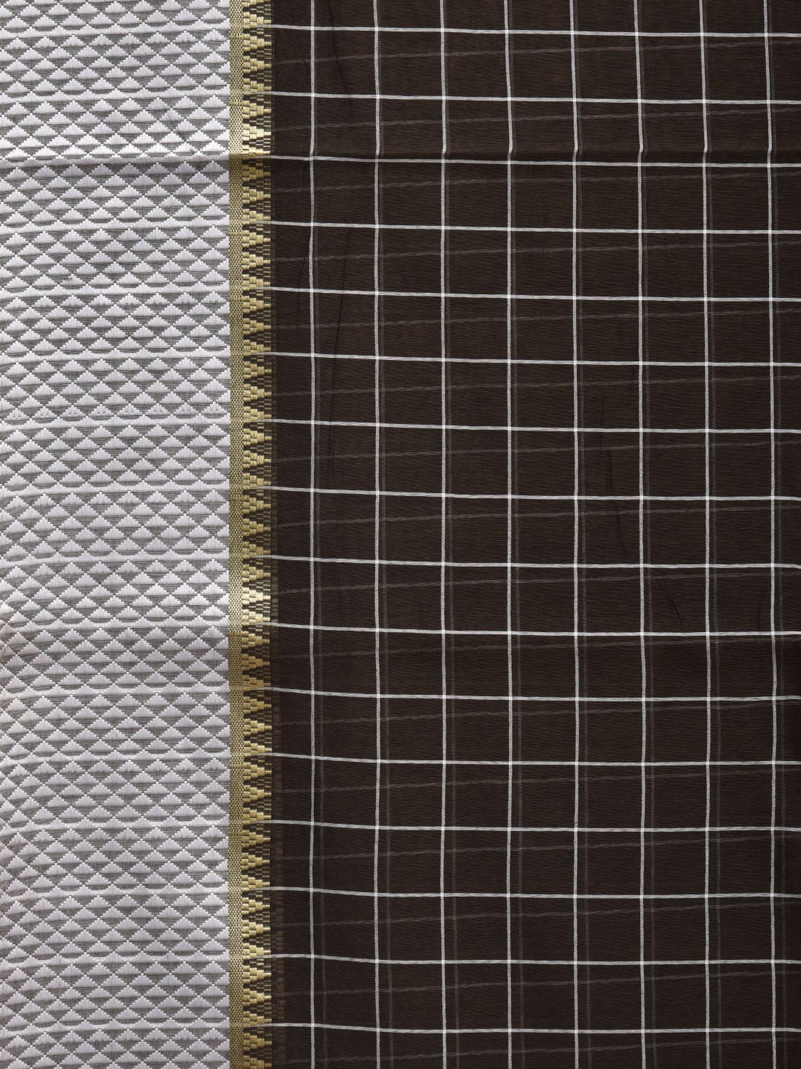 Dark Brown Bamboo Cotton Saree with Checks Design No Blouse o0353