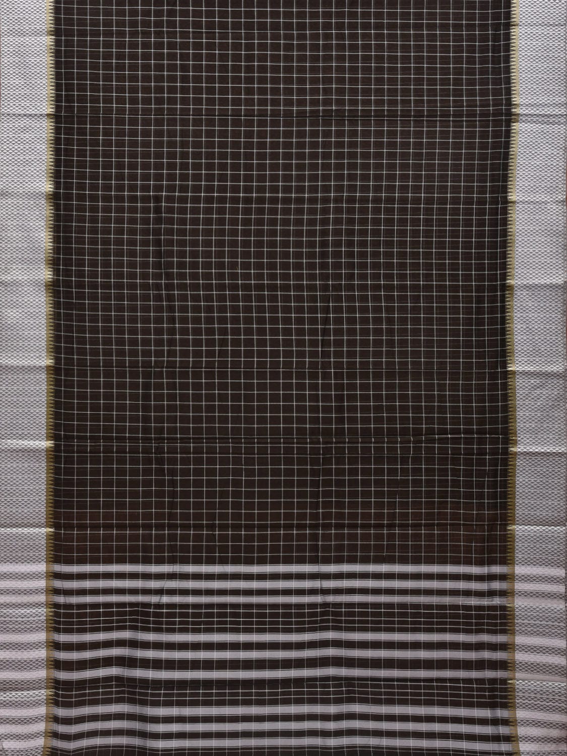 Dark Brown Bamboo Cotton Saree with Checks Design No Blouse o0353