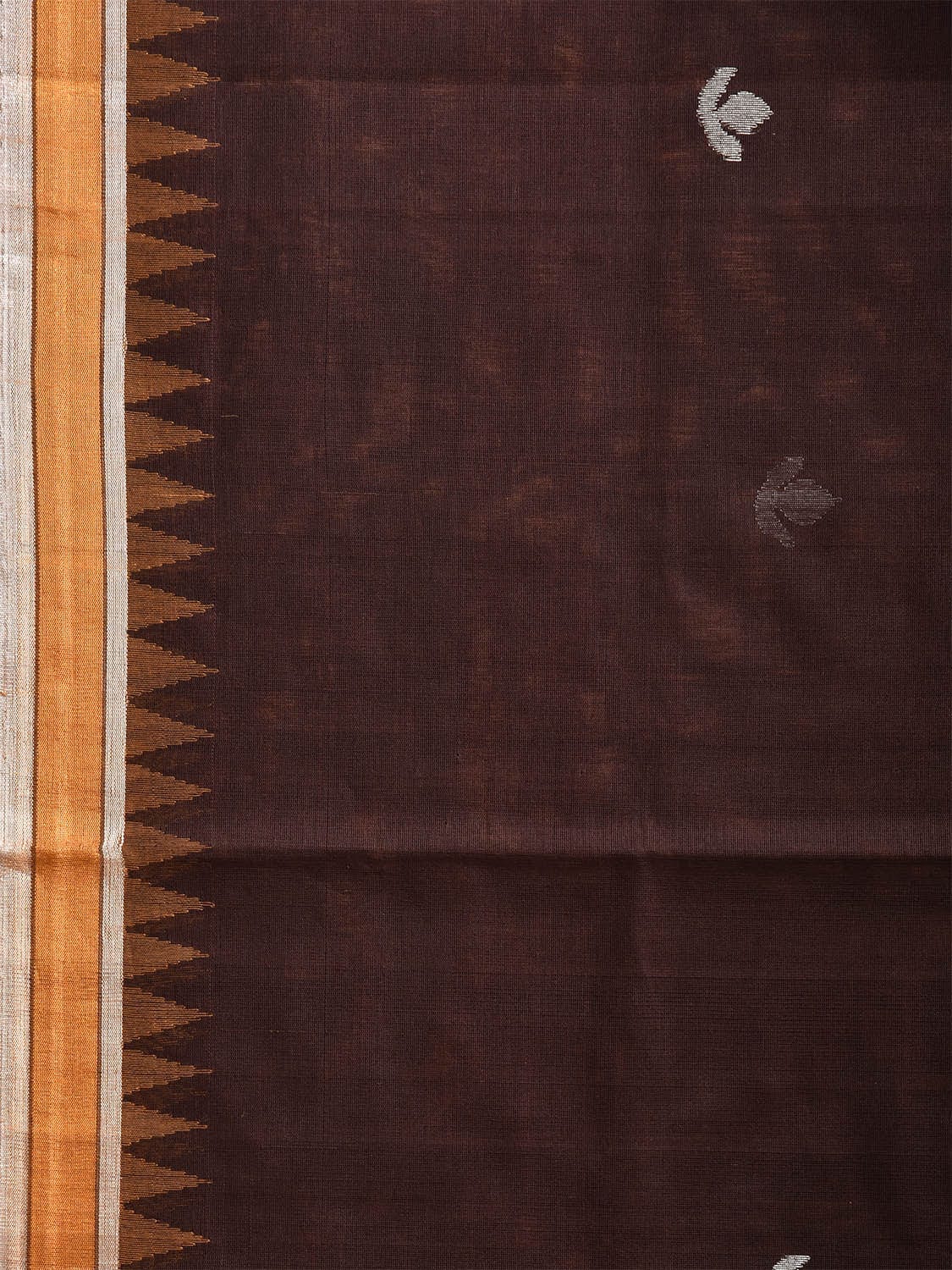 Dark Brown Khadi Cotton Handloom Saree with Floral Pallu Design kh0700