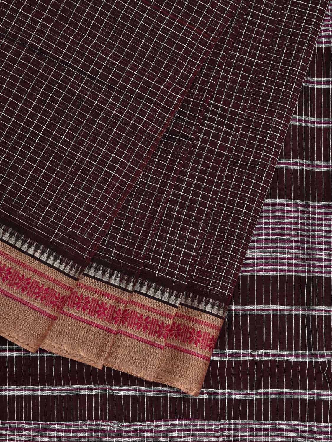 Dark Brown Narayanpet Cotton Handloom Saree with Checks Design No Blouse np0492