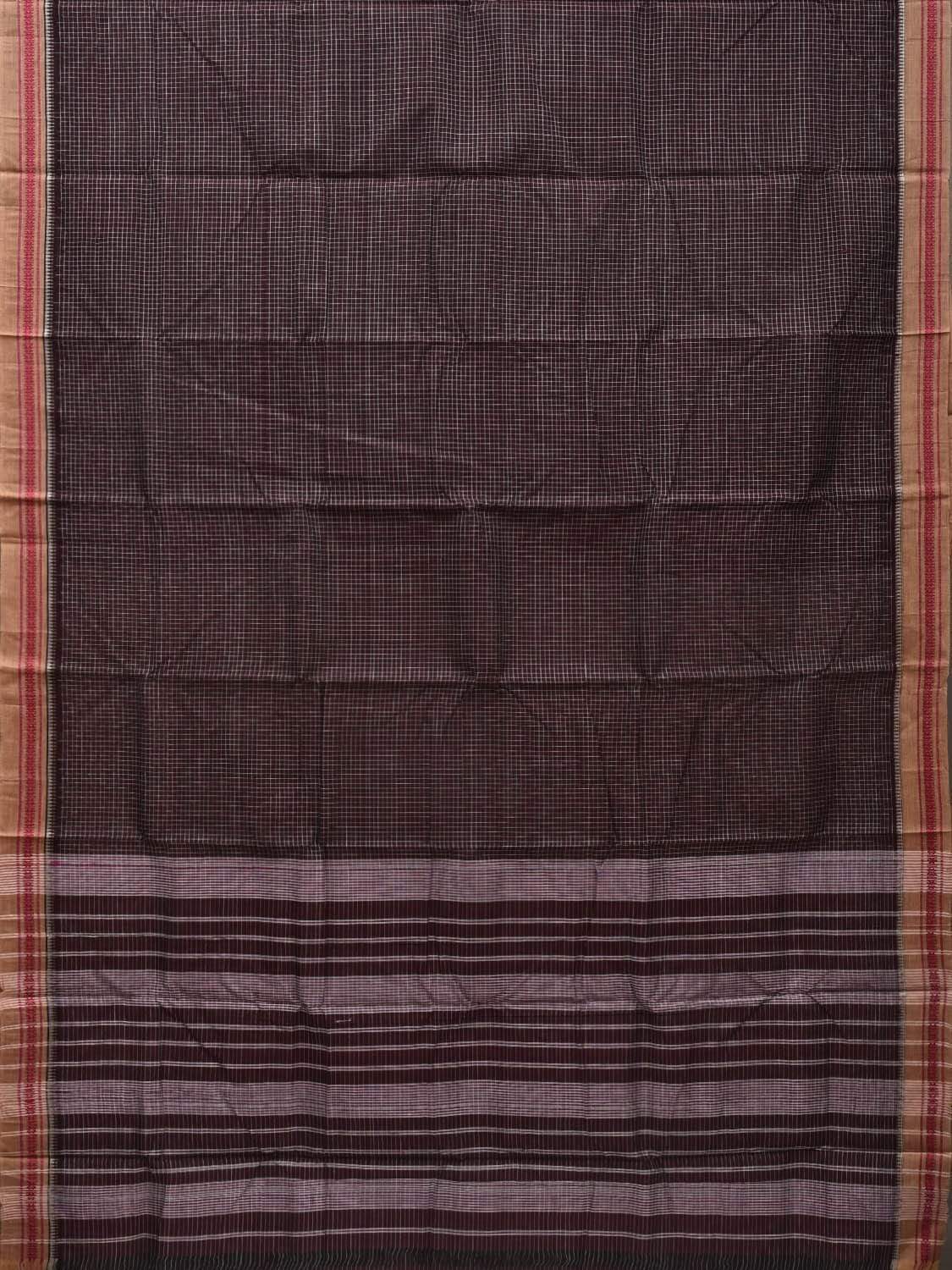 Dark Brown Narayanpet Cotton Handloom Saree with Checks Design No Blouse np0492