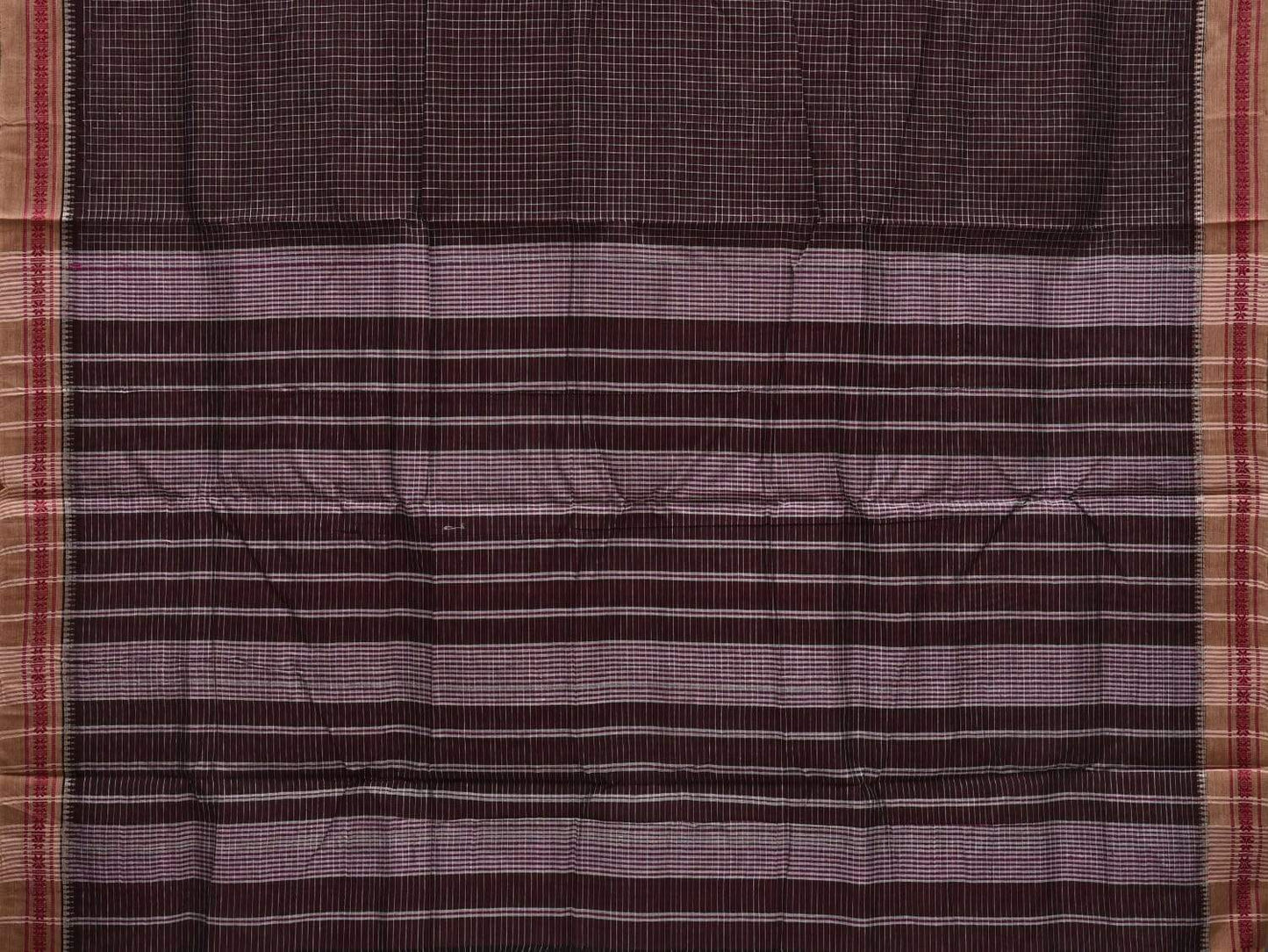 Dark Brown Narayanpet Cotton Handloom Saree with Checks Design No Blouse np0492