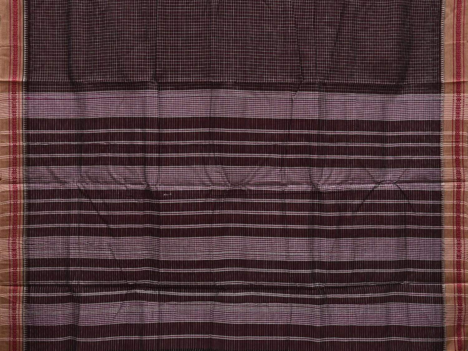 Dark Brown Narayanpet Cotton Handloom Saree with Checks Design No Blouse np0492