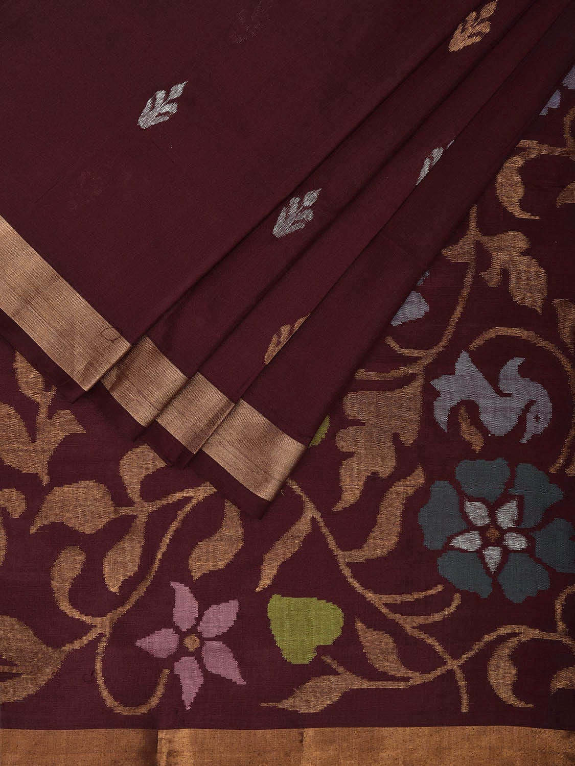 Dark Brown Uppada Silk Handloom Saree with Floral Pallu Design u2331