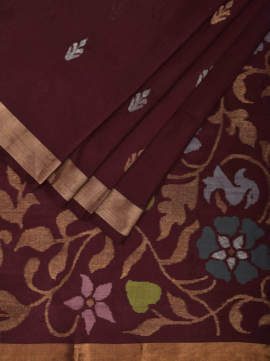 Dark Brown Uppada Silk Handloom Saree with Floral Pallu Design u2331