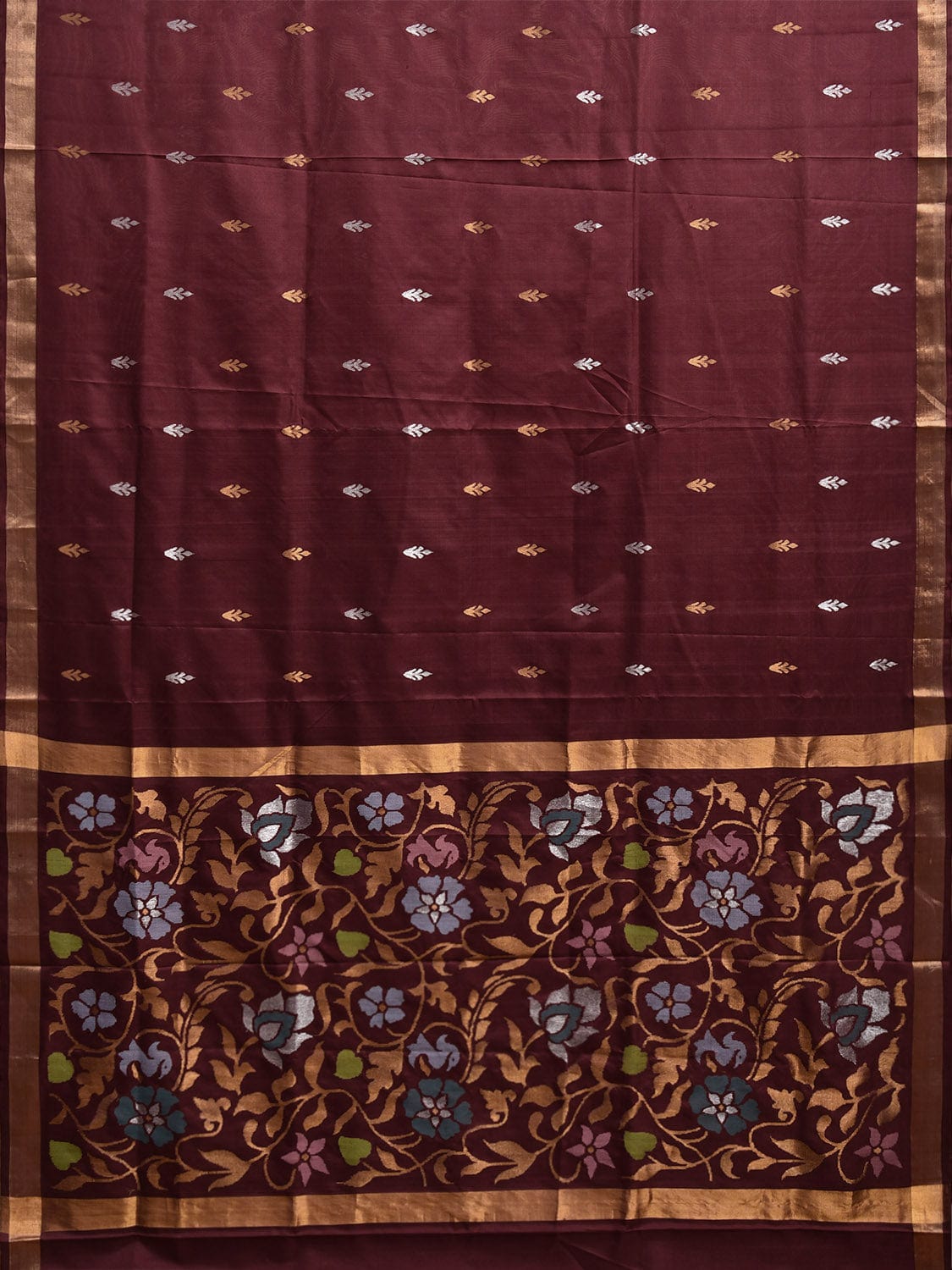 Dark Brown Uppada Silk Handloom Saree with Floral Pallu Design u2331