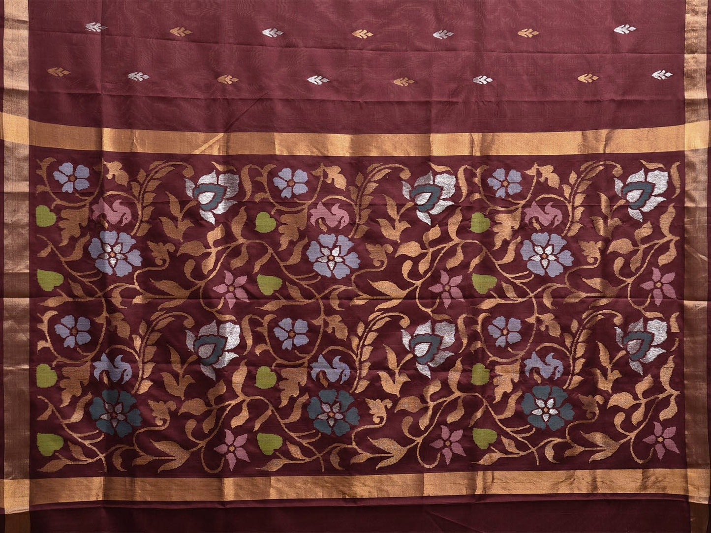 Dark Brown Uppada Silk Handloom Saree with Floral Pallu Design u2331