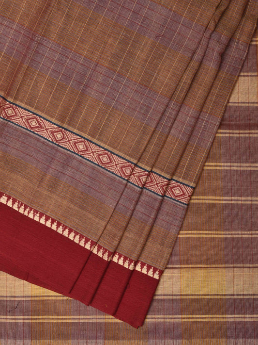 Dark Fawn Narayanpet Cotton Handloom Saree with Strips Design No Blouse np0806