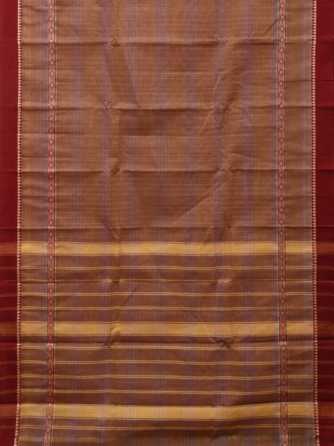 Dark Fawn Narayanpet Cotton Handloom Saree with Strips Design No Blouse np0806