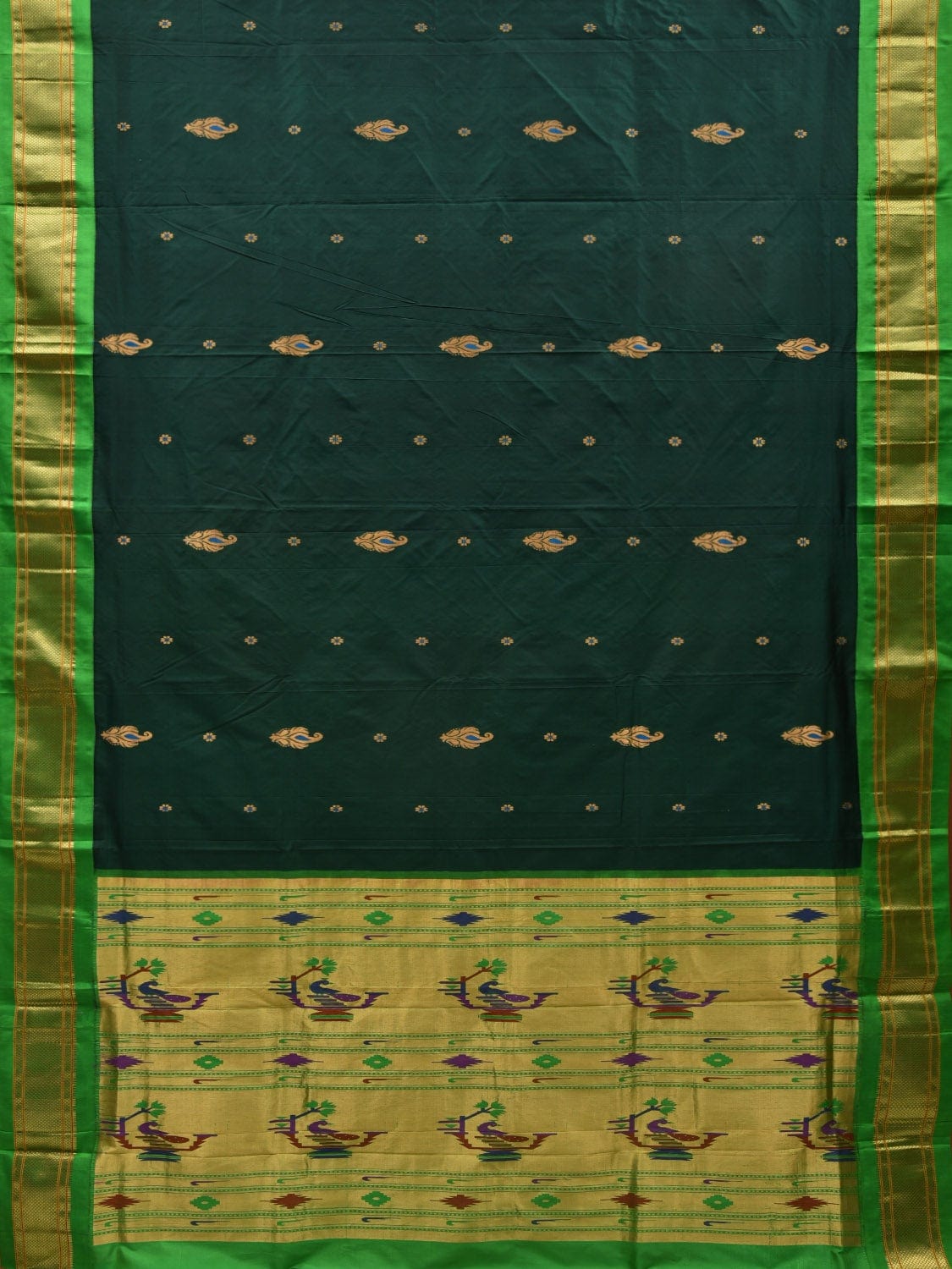 Dark Green and Green Paithani Silk Handloom Saree with Body Buta Design p0427