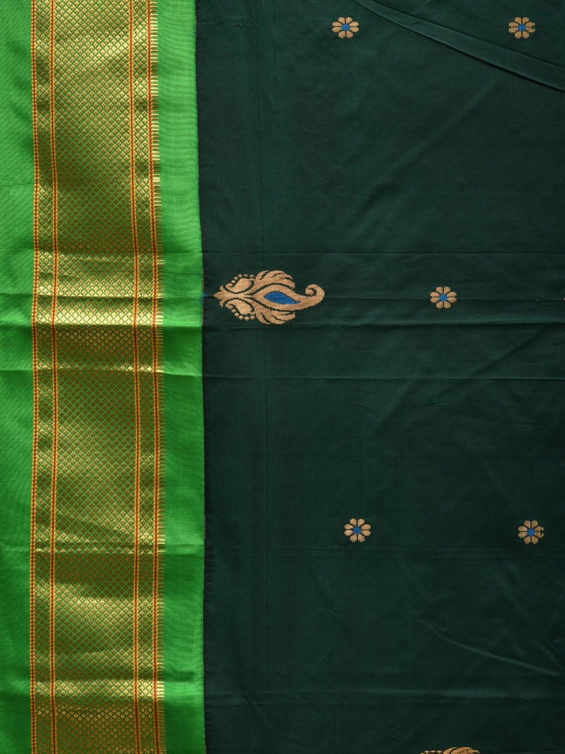Dark Green and Green Paithani Silk Handloom Saree with Body Buta Design p0427