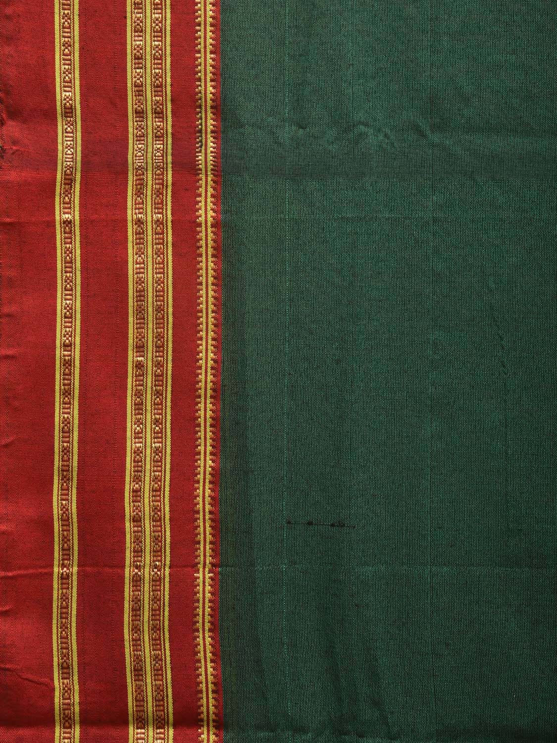 Dark Green and Maroon ilkal Cotton Handloom Plain Saree with Strips Pallu Design o0469