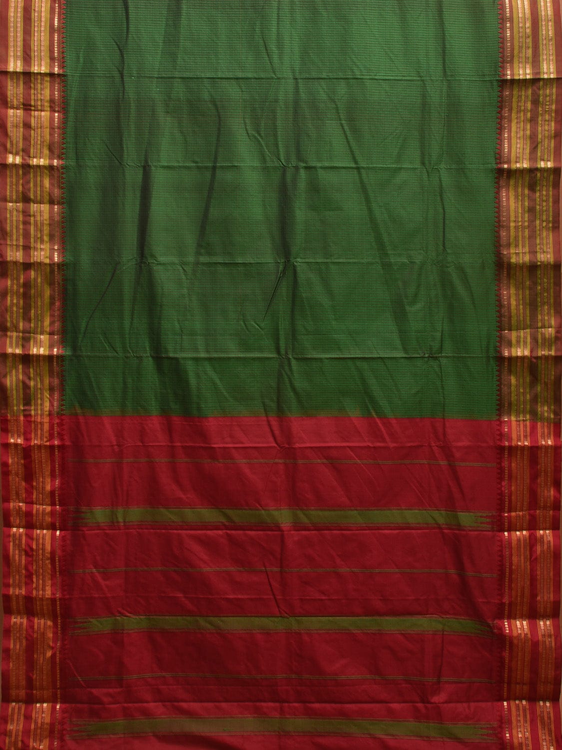 Dark Green and Maroon Narayanpet Silk Handloom Saree with Checks Design np0933