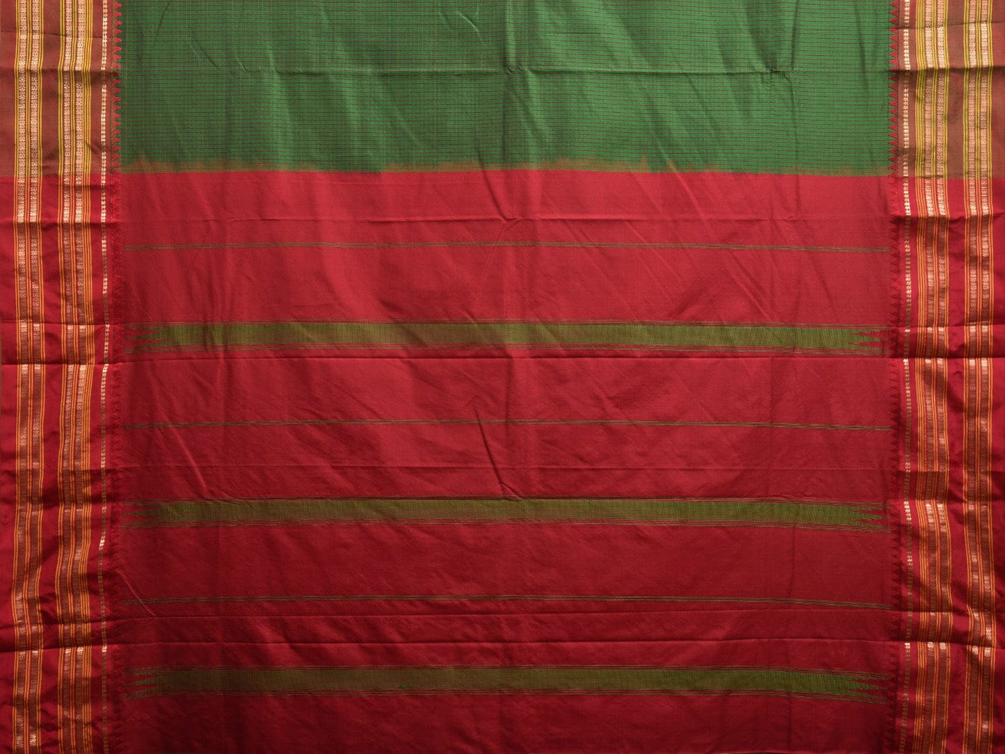 Dark Green and Maroon Narayanpet Silk Handloom Saree with Checks Design np0933