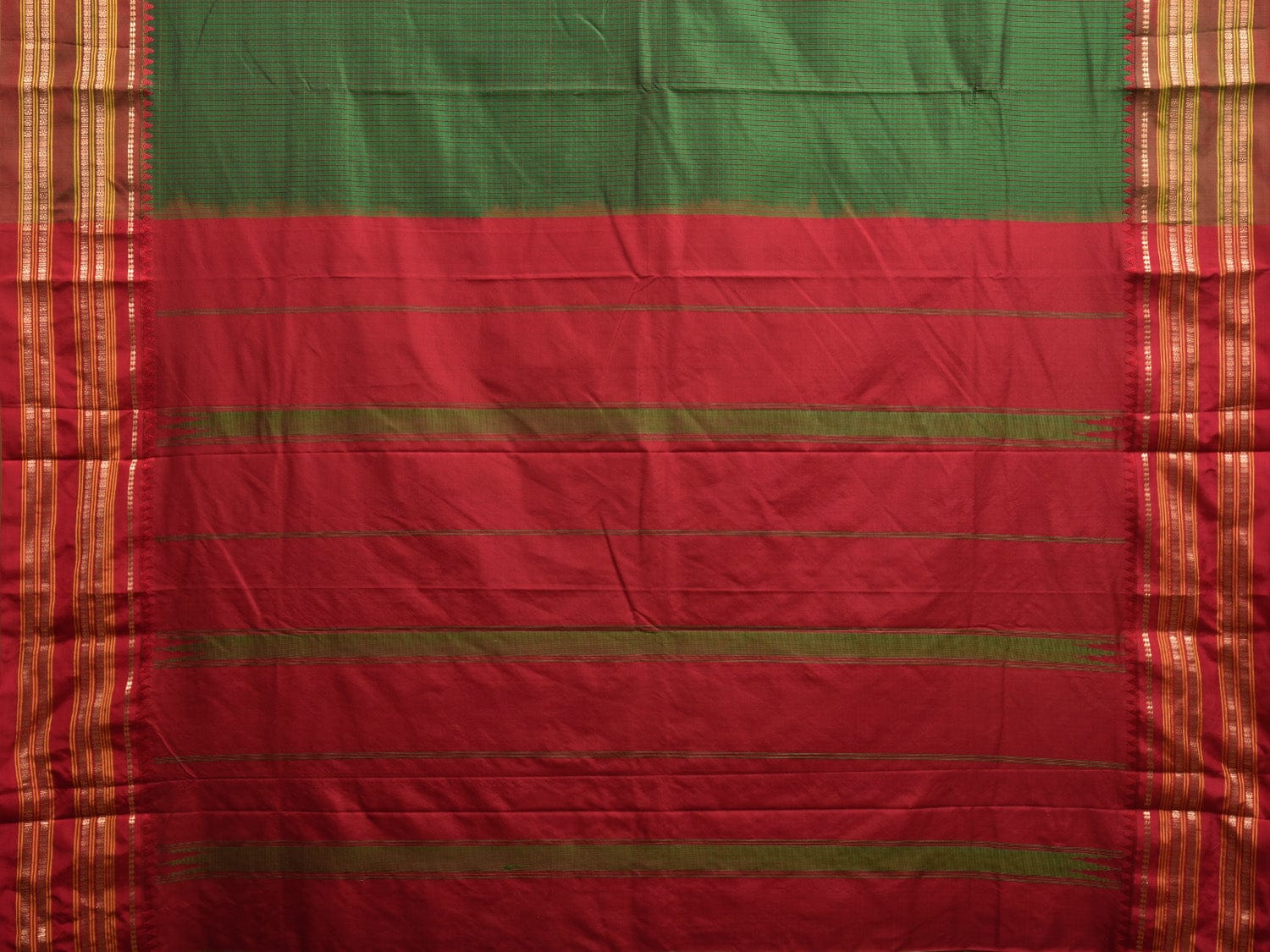 Dark Green and Maroon Narayanpet Silk Handloom Saree with Checks Design np0933