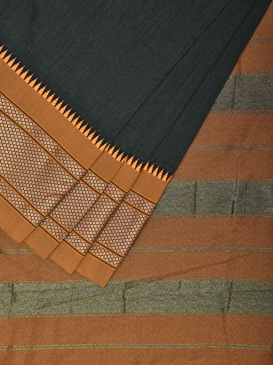 Dark Green and Mustard Bamboo Cotton Plain Saree with Contrast Pallu Design No Blouse bc0611