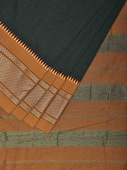 Dark Green and Mustard Bamboo Cotton Plain Saree with Contrast Pallu Design No Blouse bc0611