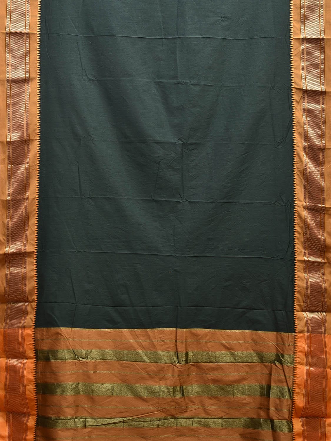 Dark Green and Mustard Bamboo Cotton Plain Saree with Contrast Pallu Design No Blouse bc0611