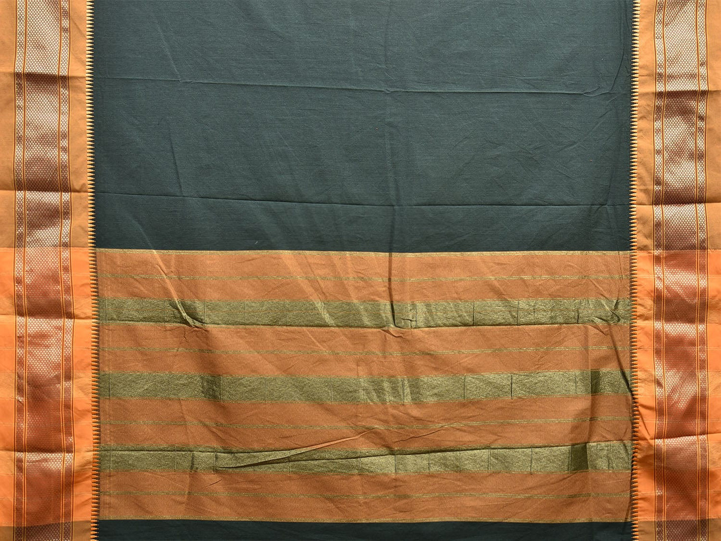 Dark Green and Mustard Bamboo Cotton Plain Saree with Contrast Pallu Design No Blouse bc0611