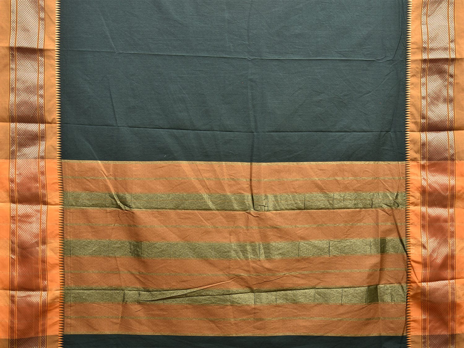 Dark Green and Mustard Bamboo Cotton Plain Saree with Contrast Pallu Design No Blouse bc0611