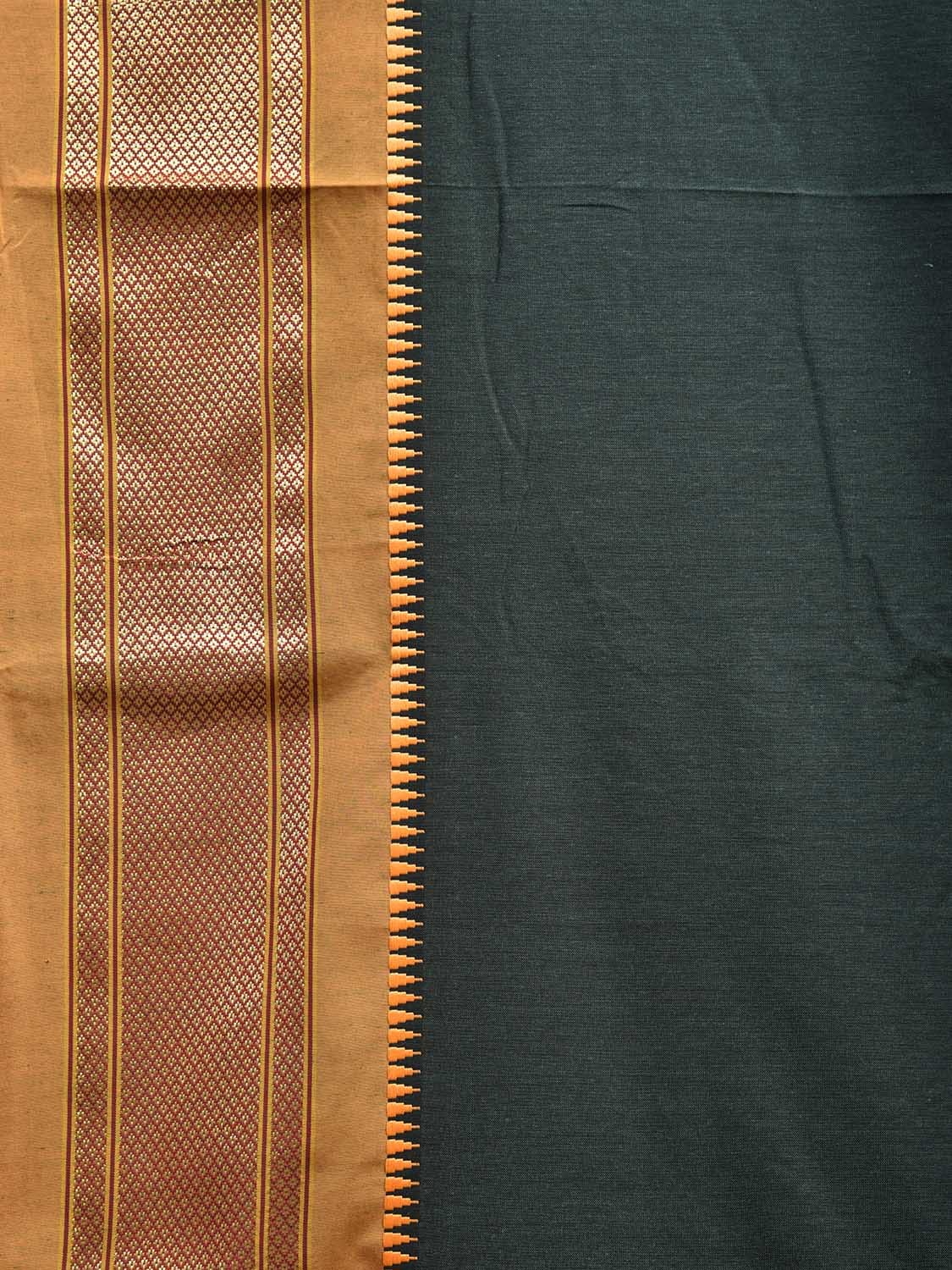 Dark Green and Mustard Bamboo Cotton Plain Saree with Contrast Pallu Design No Blouse bc0611