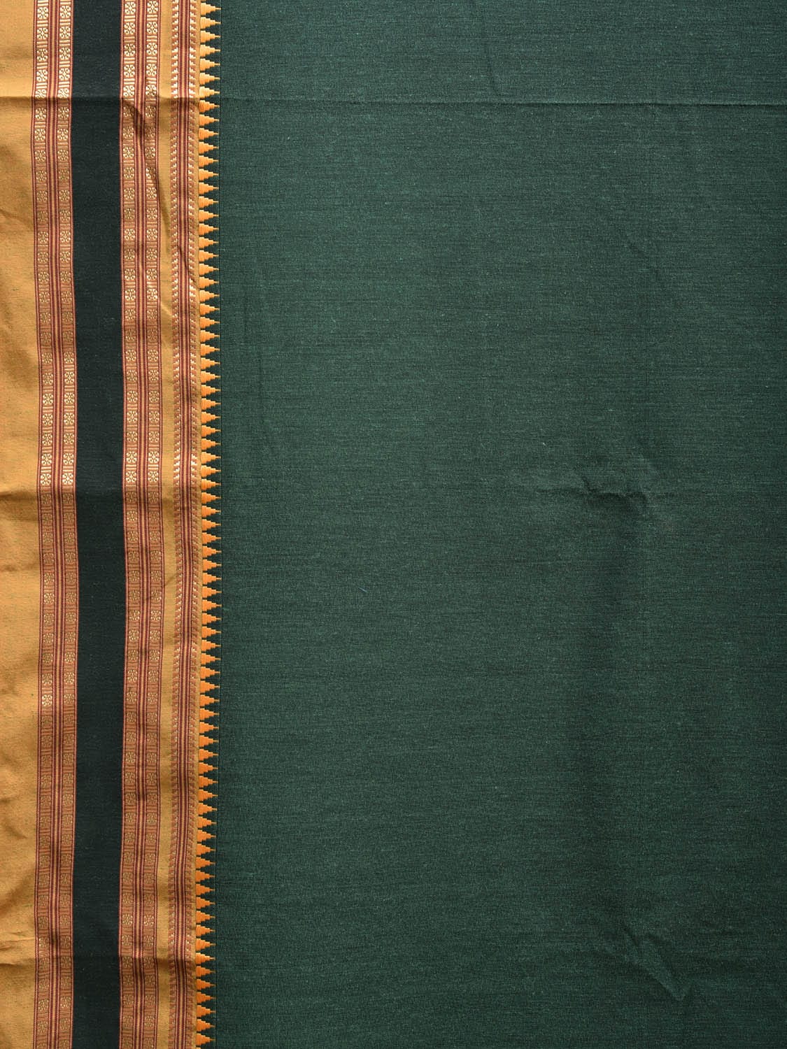Dark Green and Mustard Bamboo Cotton Plain Saree with Strips Pallu Design No Blouse bc0615