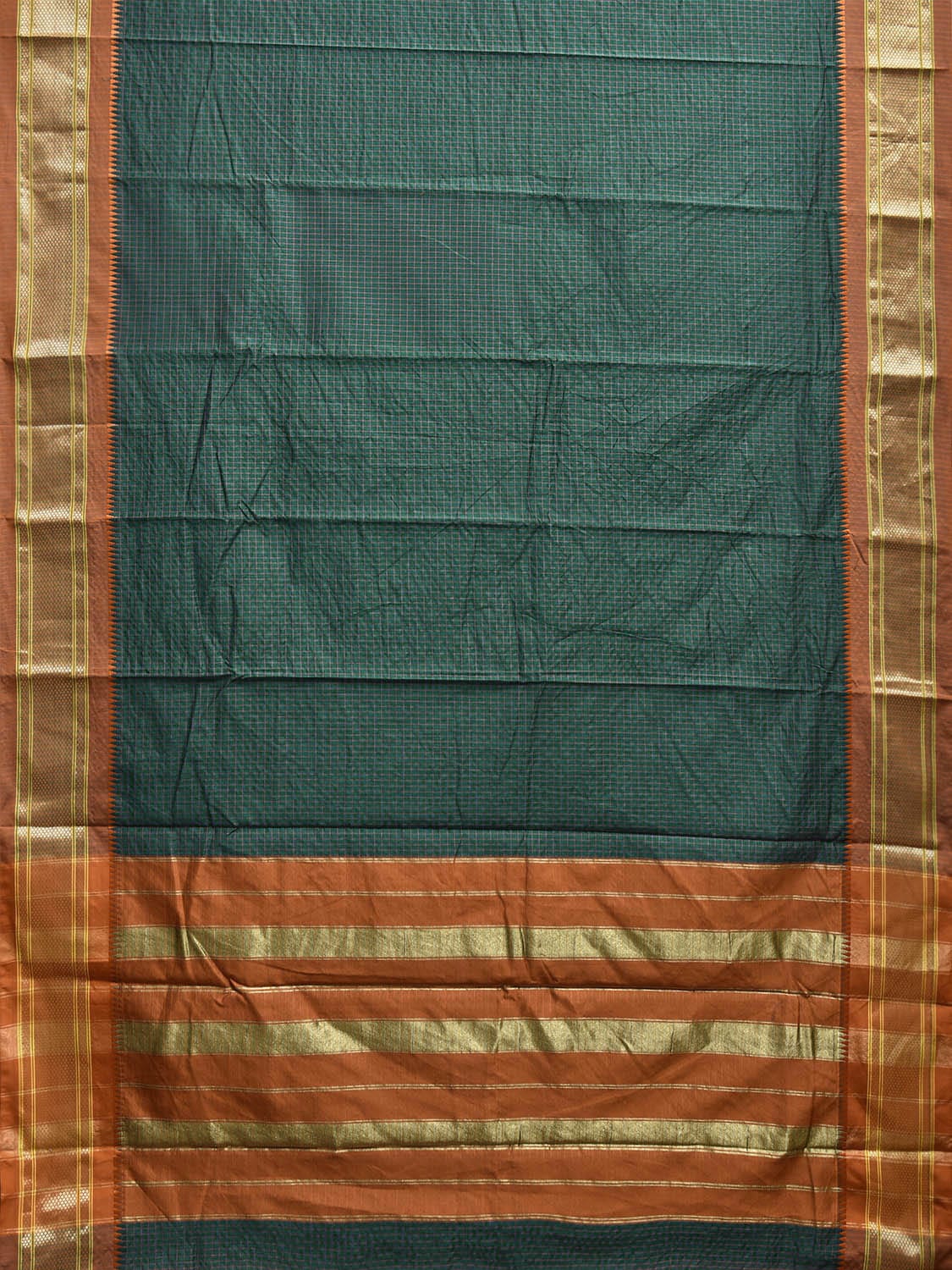 Dark Green and Mustard Bamboo Cotton Saree with Checks Design No Blouse bc0779