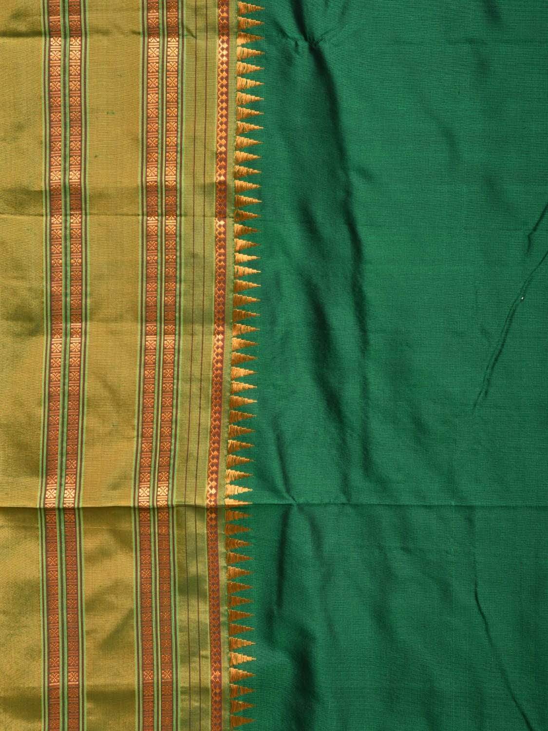 Dark Green and Mustard Narayanpet Silk Handloom Plain Saree with Traditional Border Design No Blouse np0344