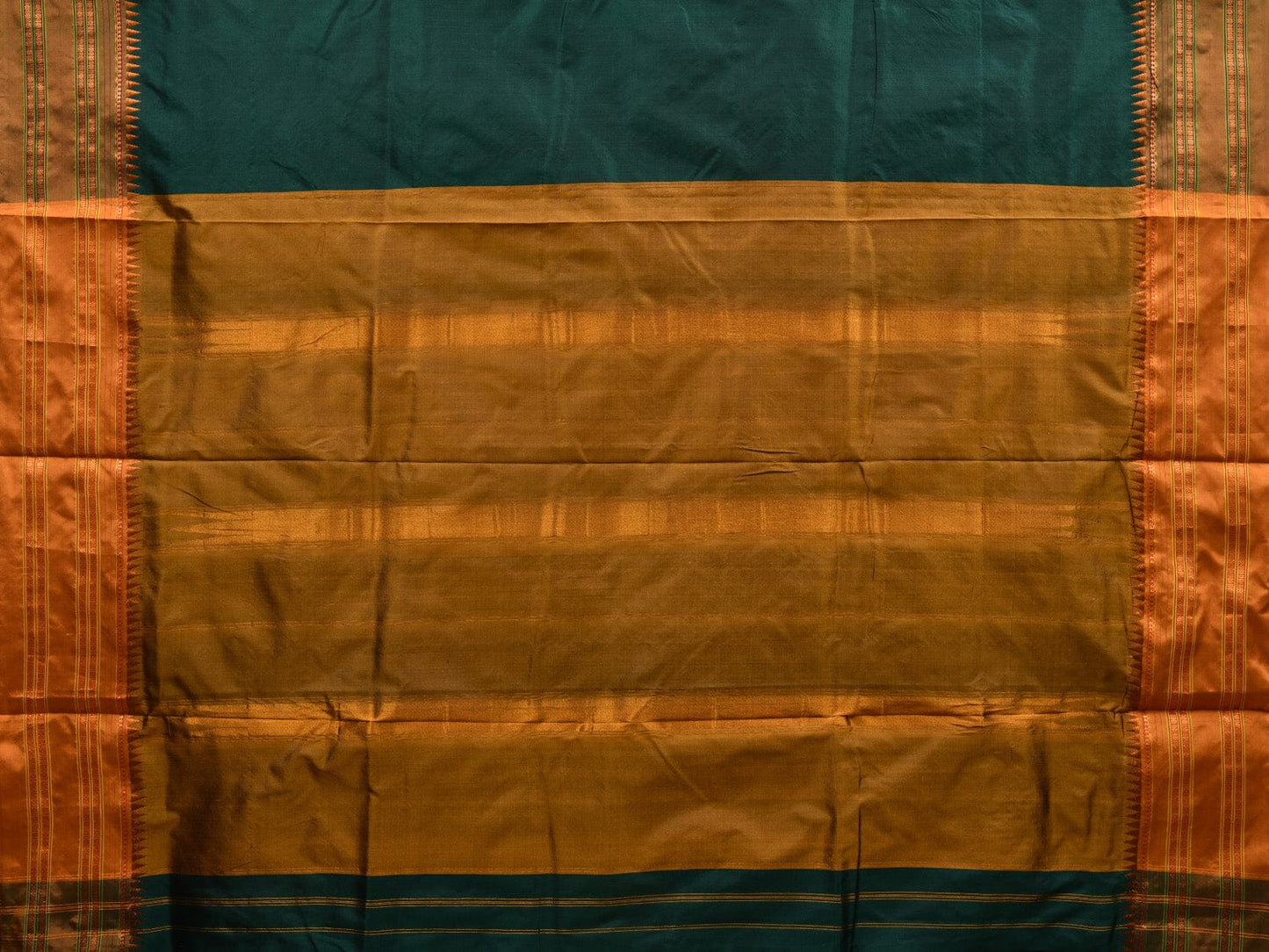 Dark Green and Mustard Narayanpet Silk Handloom Plain Saree with Traditional Border Design No Blouse np0572