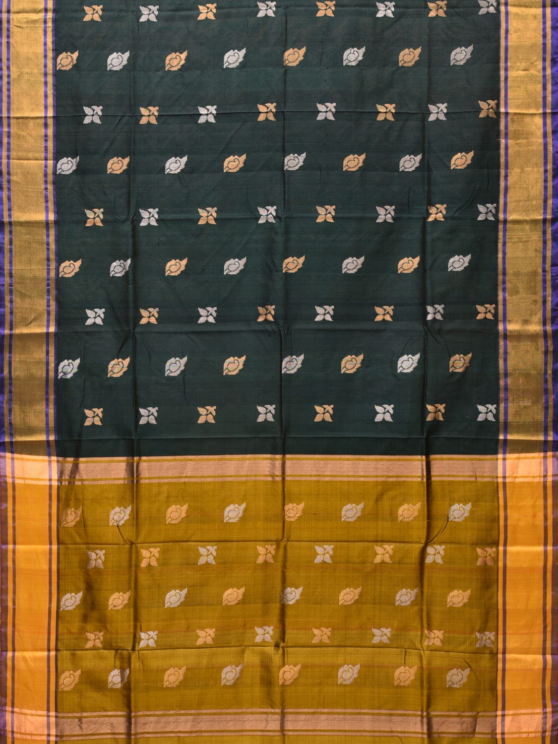 Dark Green and Olive Uppada Silk Handloom Saree with Buta Design u2006
