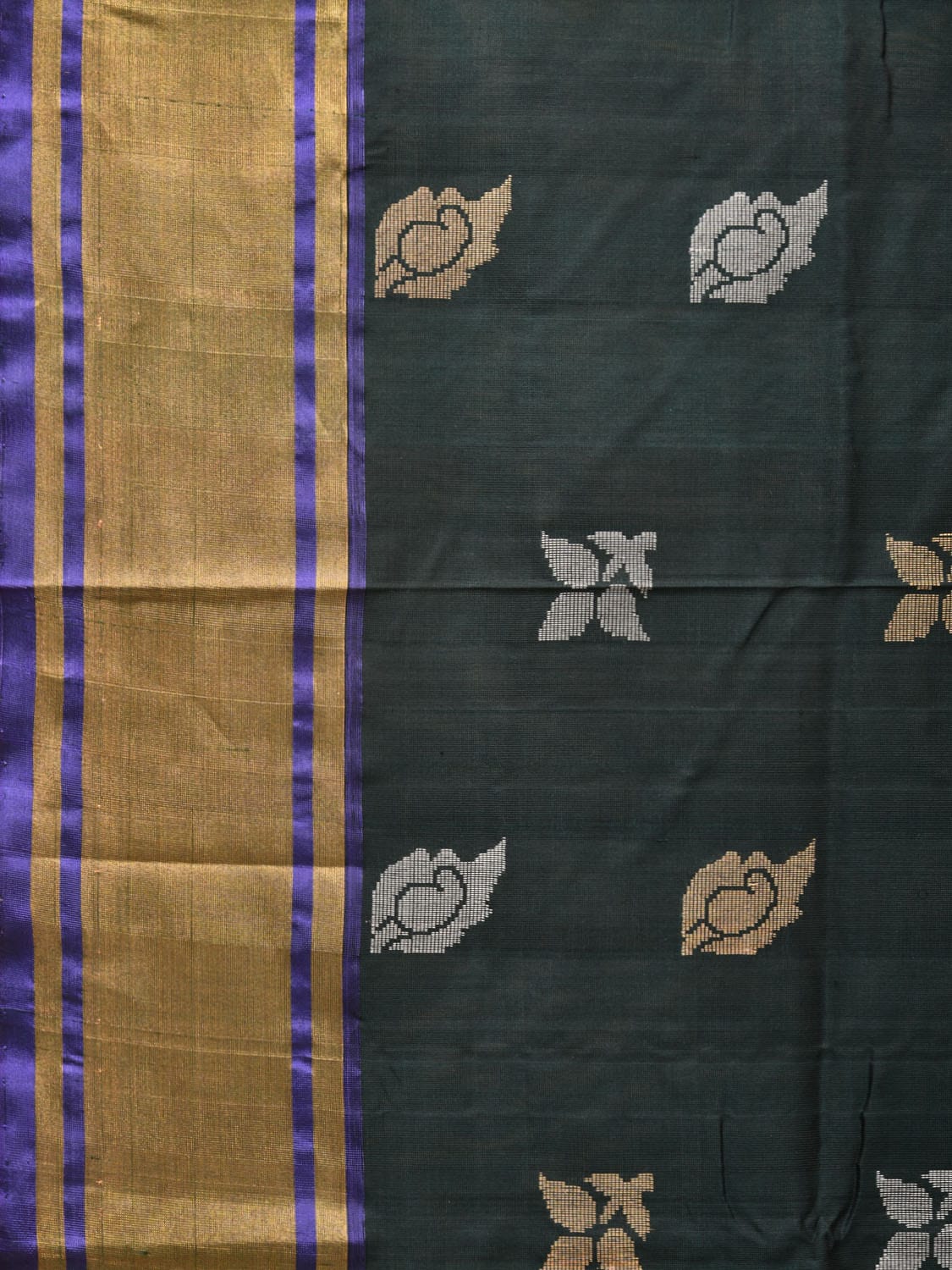 Dark Green and Olive Uppada Silk Handloom Saree with Buta Design u2006