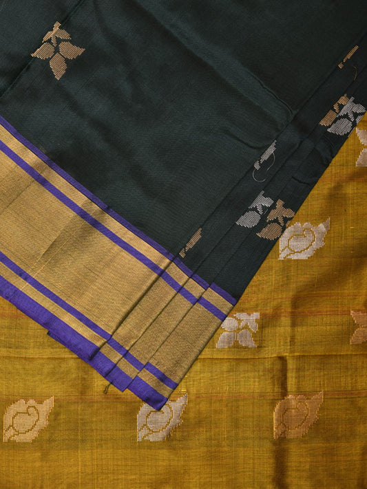 Dark Green and Olive Uppada Silk Handloom Saree with Buta Design u2006